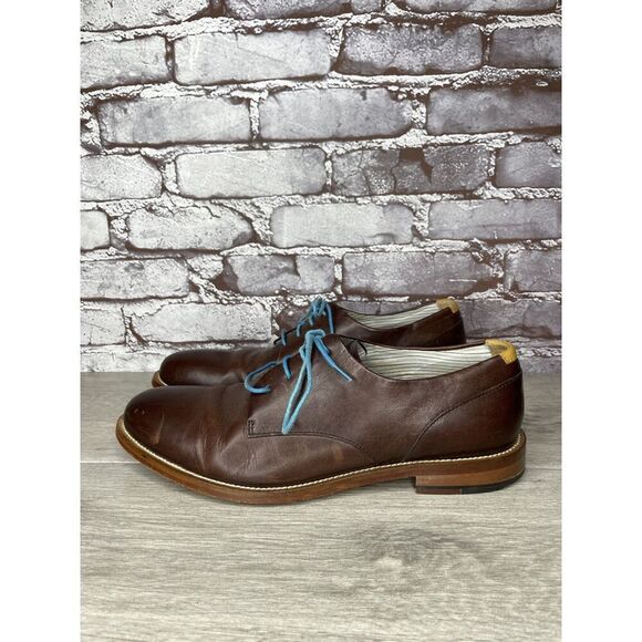 J Shoes Handcrafted William Brown Leather Oxfords Blue Lace Dress Shoes Men 42.5 main image 11
